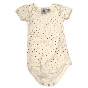 Petit Bateau Bodysuit One Piece Size 3m White with Red Hearts